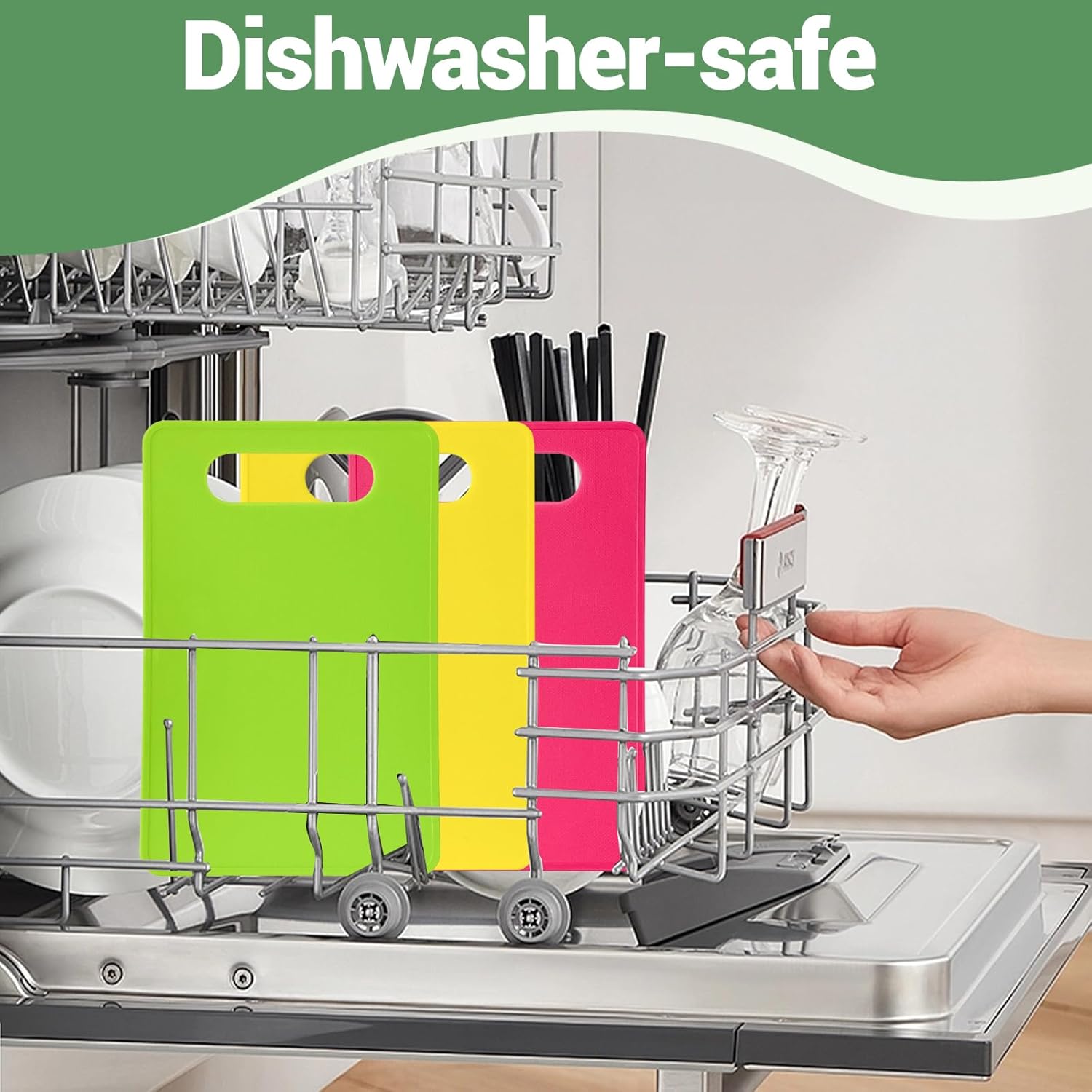 Luckyiren Plastic Cutting Board Set, 3 Pack Small Chopping Boards for Kitchen, BPA-Free, Dishwasher Safe, Color Coded Boards Pads for Meat Vegetable Fruit, Easy Grip Handle, Non-Slip, Space Saving - Image 5