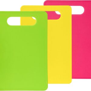 Luckyiren Plastic Cutting Board Set, 3 Pack Small Chopping Boards for Kitchen, BPA-Free, Dishwasher Safe, Color Coded Boards Pads for Meat Vegetable Fruit, Easy Grip Handle, Non-Slip, Space Saving