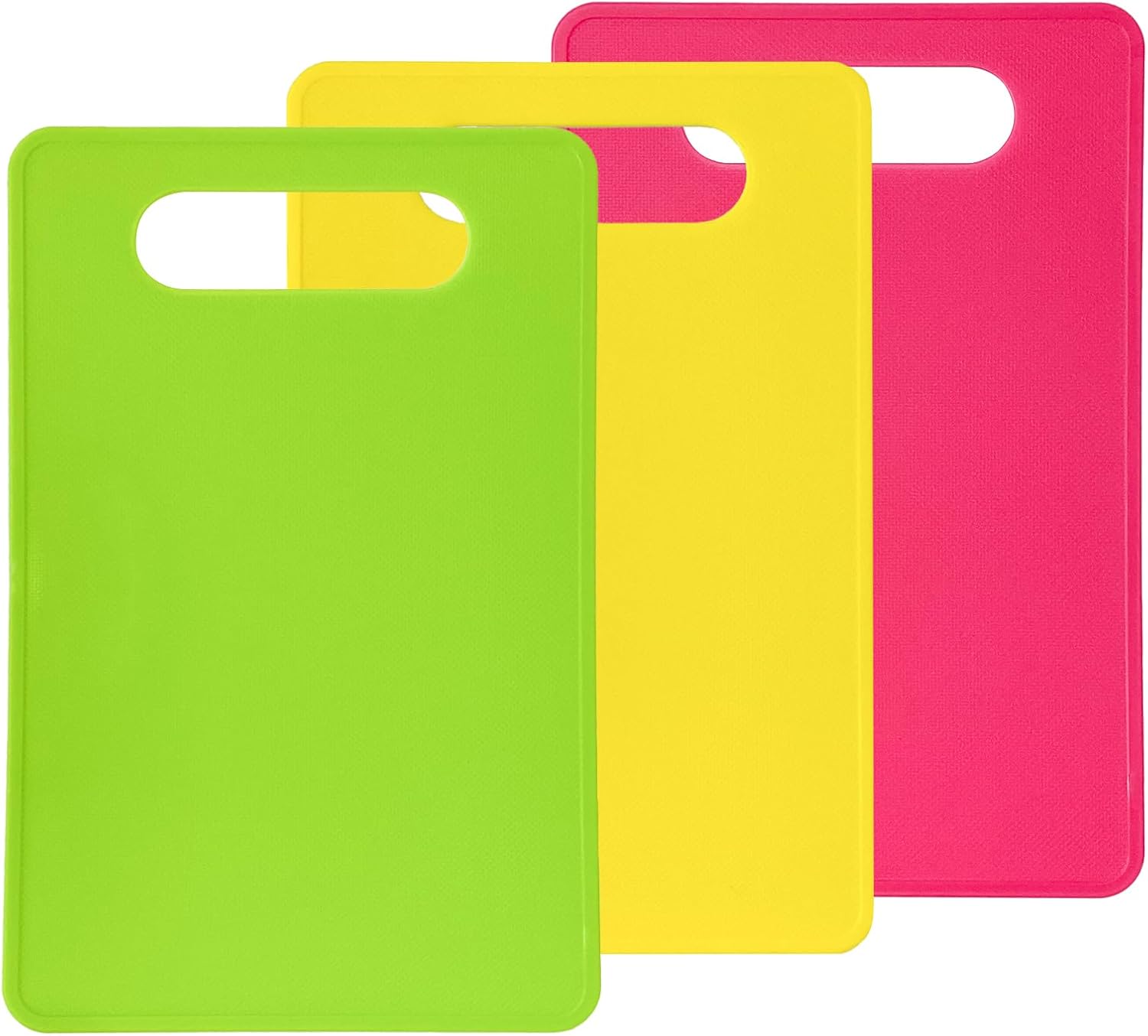 Luckyiren Plastic Cutting Board Set, 3 Pack Small Chopping Boards for Kitchen, BPA-Free, Dishwasher Safe, Color Coded Boards Pads for Meat Vegetable Fruit, Easy Grip Handle, Non-Slip, Space Saving