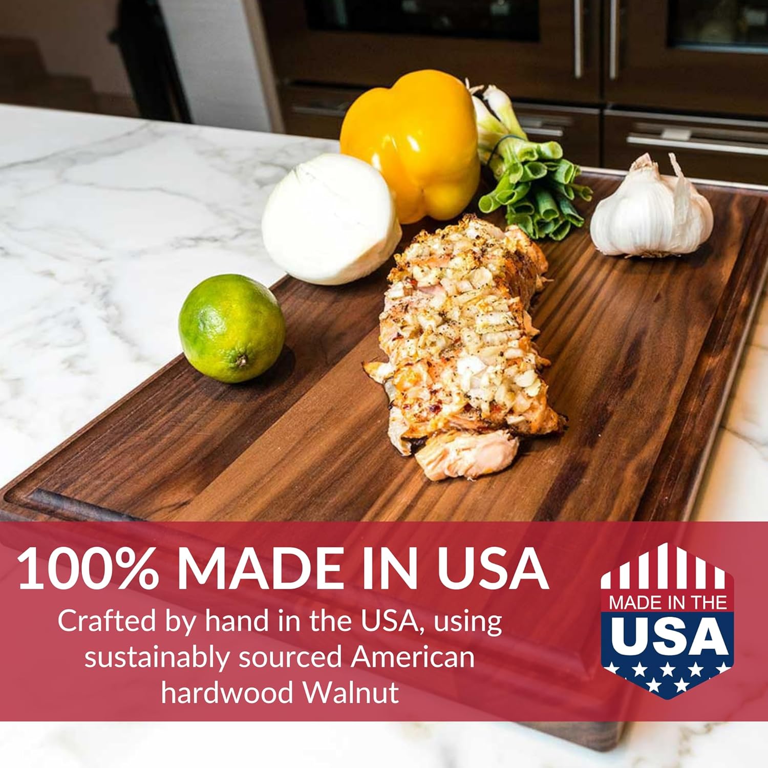Made in USA Black Walnut Wood Cutting Board by Virginia Boys Kitchens - Butcher Block Wooden Carving Board with Juice Well made from Sustainable Hardwood (17x11) - Image 7
