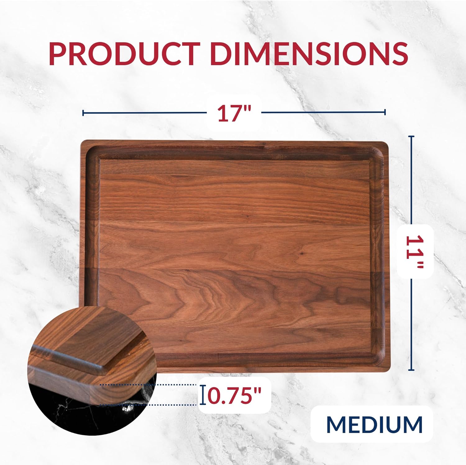 Made in USA Black Walnut Wood Cutting Board by Virginia Boys Kitchens - Butcher Block Wooden Carving Board with Juice Well made from Sustainable Hardwood (17x11) - Image 3