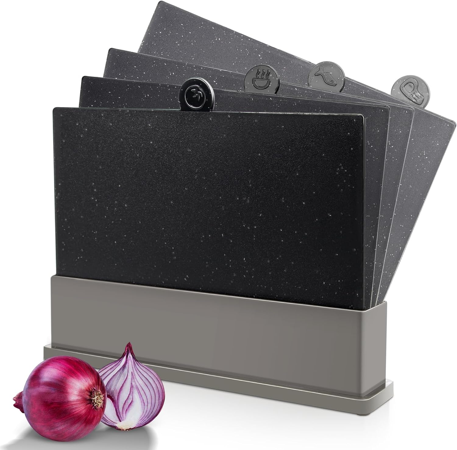 MASTERTOP Cutting Board Set for Kitchen - Index Plastic Chopping Board Set of 4, BPA Free, No Slip, Dishwasher Safe, Thicker Cutting Boards With Draining Rack Organizer