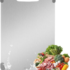 MOHUNIQ Stainless Steel Cutting Boards for Kitchen, Silicone Corners Dishwasher Safe Chopping Board, Double Sided Cutting Board, 13.4" × 9.1" (Stainless Steel, 13.4" × 9.1")