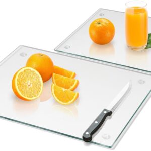 Mymonfif Tempered Glass Cutting Board for Kitchen, Clear Glass Board for Countertop, Heat Resistant, with Non-Slip Feet, 12x16" & 12x8" 2 Pcs Clear
