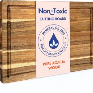 Non Toxic Wood Cutting Board - Conditioned with Natural Beeswax Flaxseed & Lemon Oil - Free of Mineral Oil - Made of FSC Certified Acacia Wood - 16" x 11" Thick Cutting Board by Ziruma