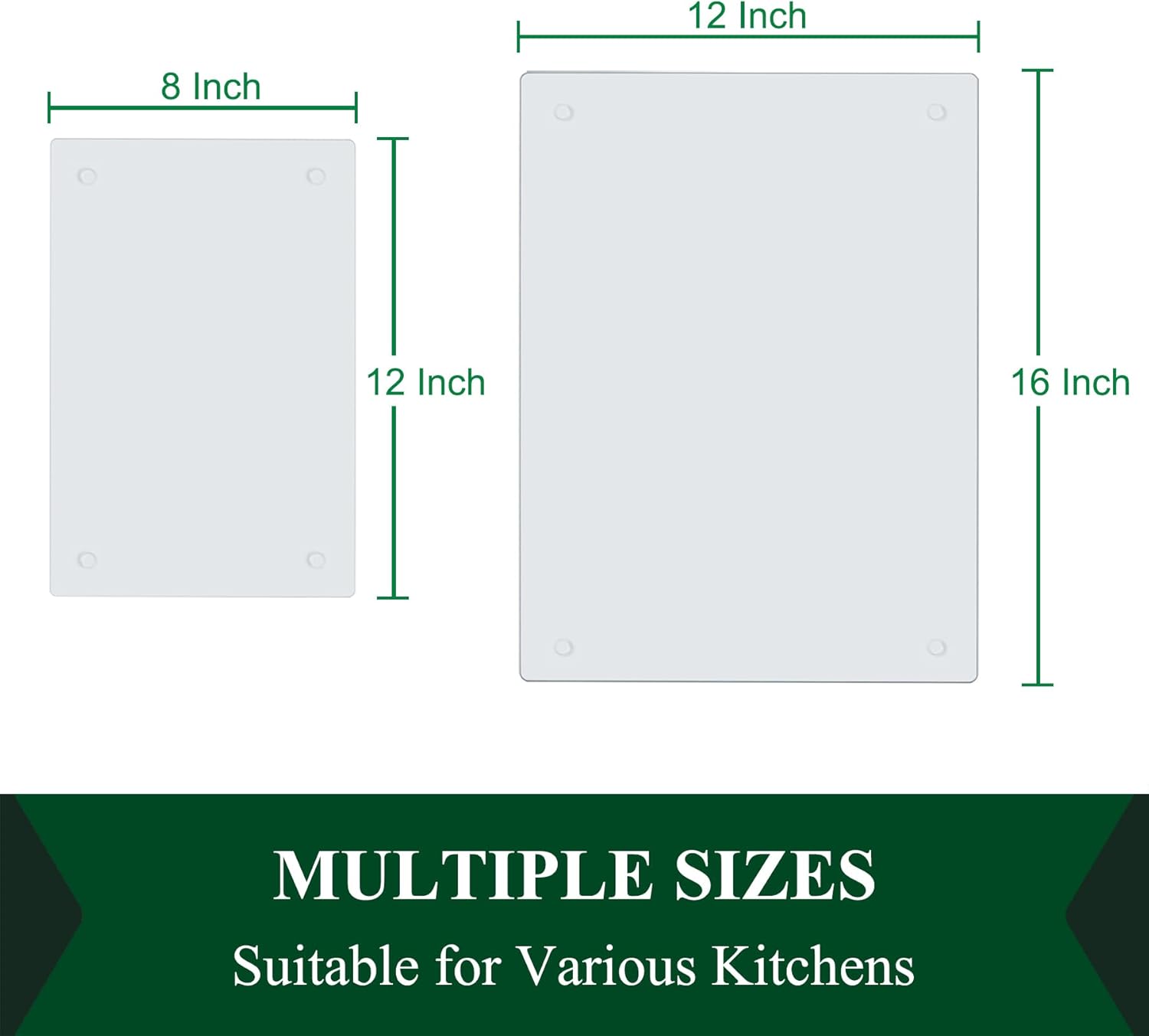 Phore Tempered Glass Cutting Board for Kitchen Counter, Clear Cutting Board for Countertop, Dishwasher Safe, Scratch Resistant, Heat Resistant, Shatter Resistant, Set of 4 (12"x16"x2, 8"x12"x2) - Image 3