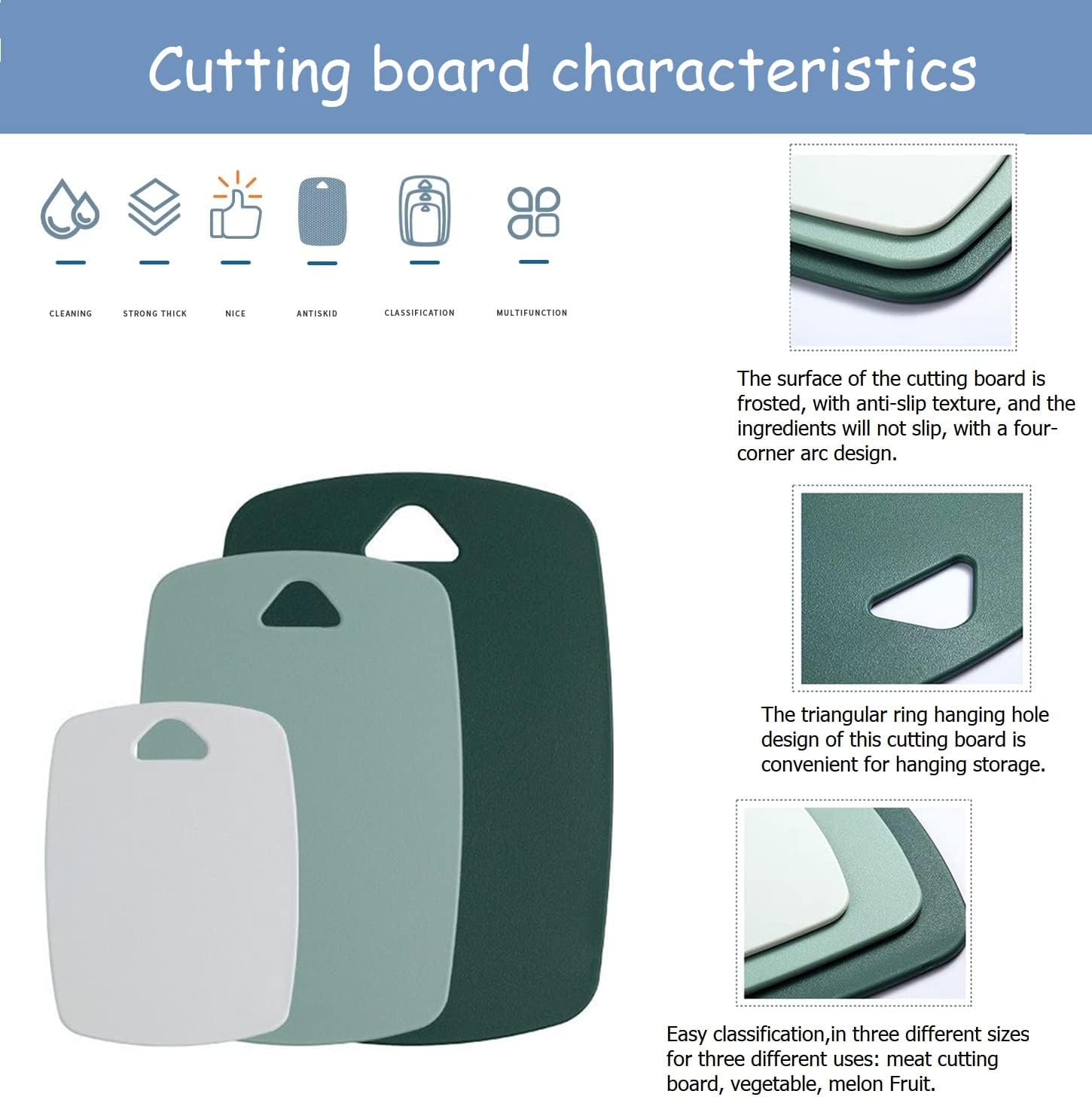 Plastic Cutting Board Set of 3, Cutting Boards for Kitchen,Thick Chopping Boards for Meat, Veggies, Fruits, with Easy Grip Handle,Dishwasher Saf,Suitable for outdoor camping, RV. (green) - Image 3