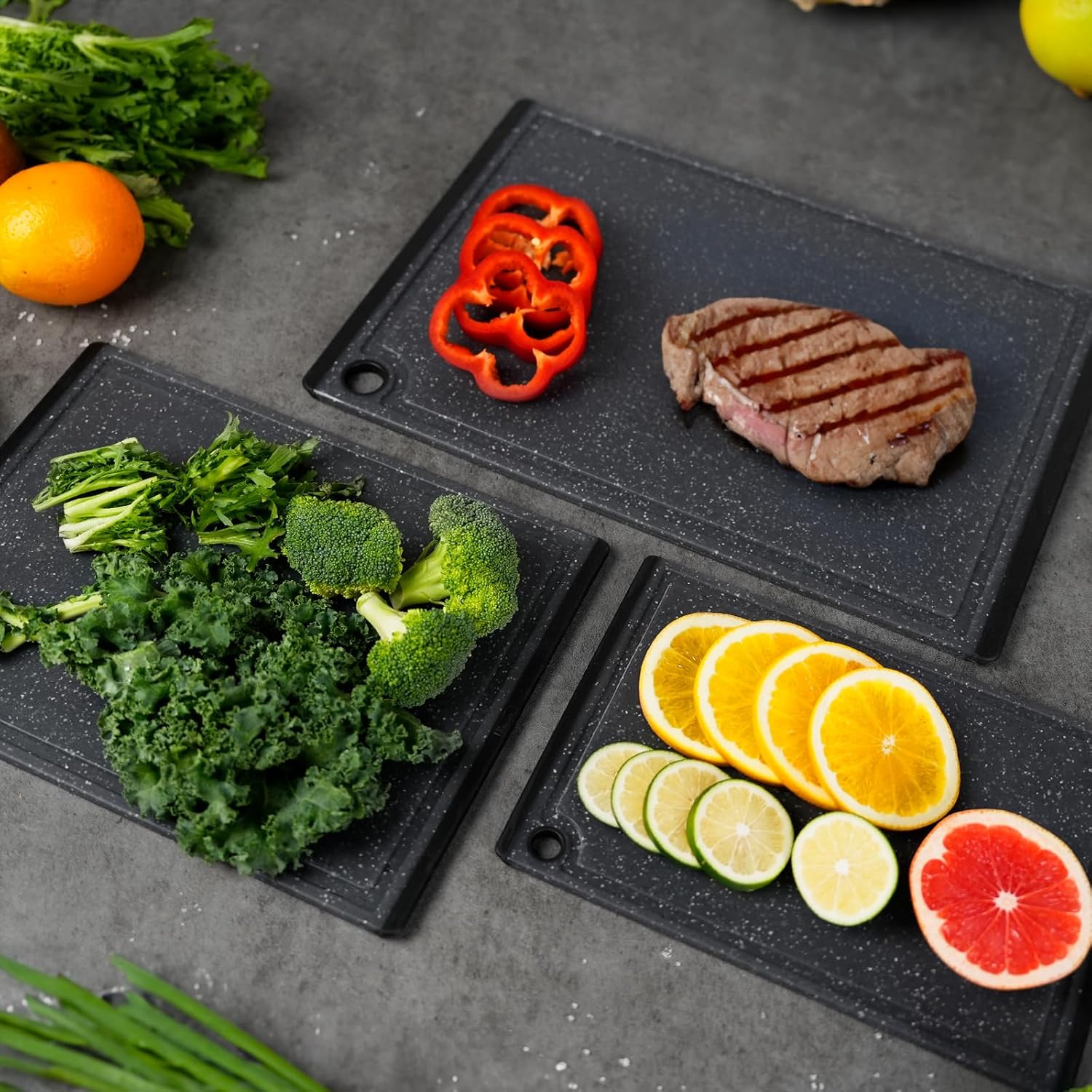 Plastic Cutting Boards for Kitchen, 3-Piece Large Cutting Board Set Dishwasher Safe Chopping Boards with Non-slip Feet and Juice Grooves, Kikcoin - Image 2