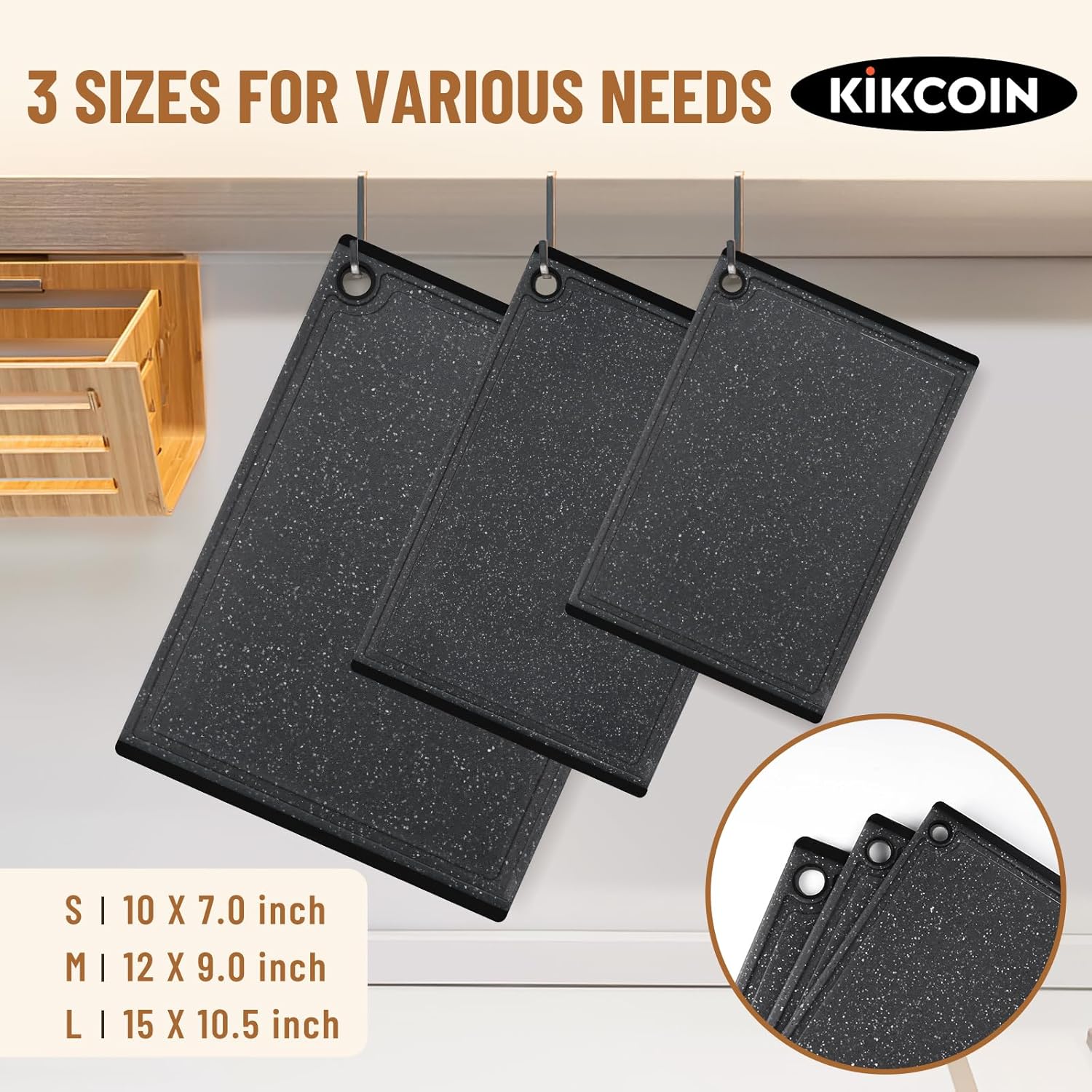 Plastic Cutting Boards for Kitchen, 3-Piece Large Cutting Board Set Dishwasher Safe Chopping Boards with Non-slip Feet and Juice Grooves, Kikcoin - Image 3