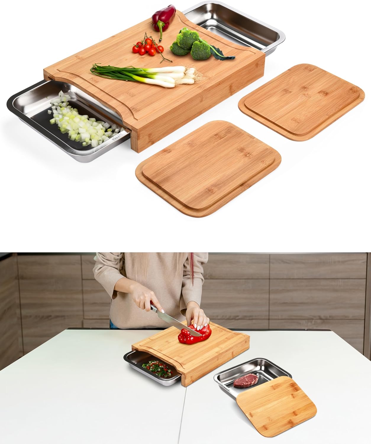 Prosumer's Choice Bamboo Cutting Board - Chopping Wood -Organic Bamboo Bamboo with Tray Stainless Steel Juice Catcher -15'' x 11'' 2'' inches 16''x12'' (PRCH-000120)
