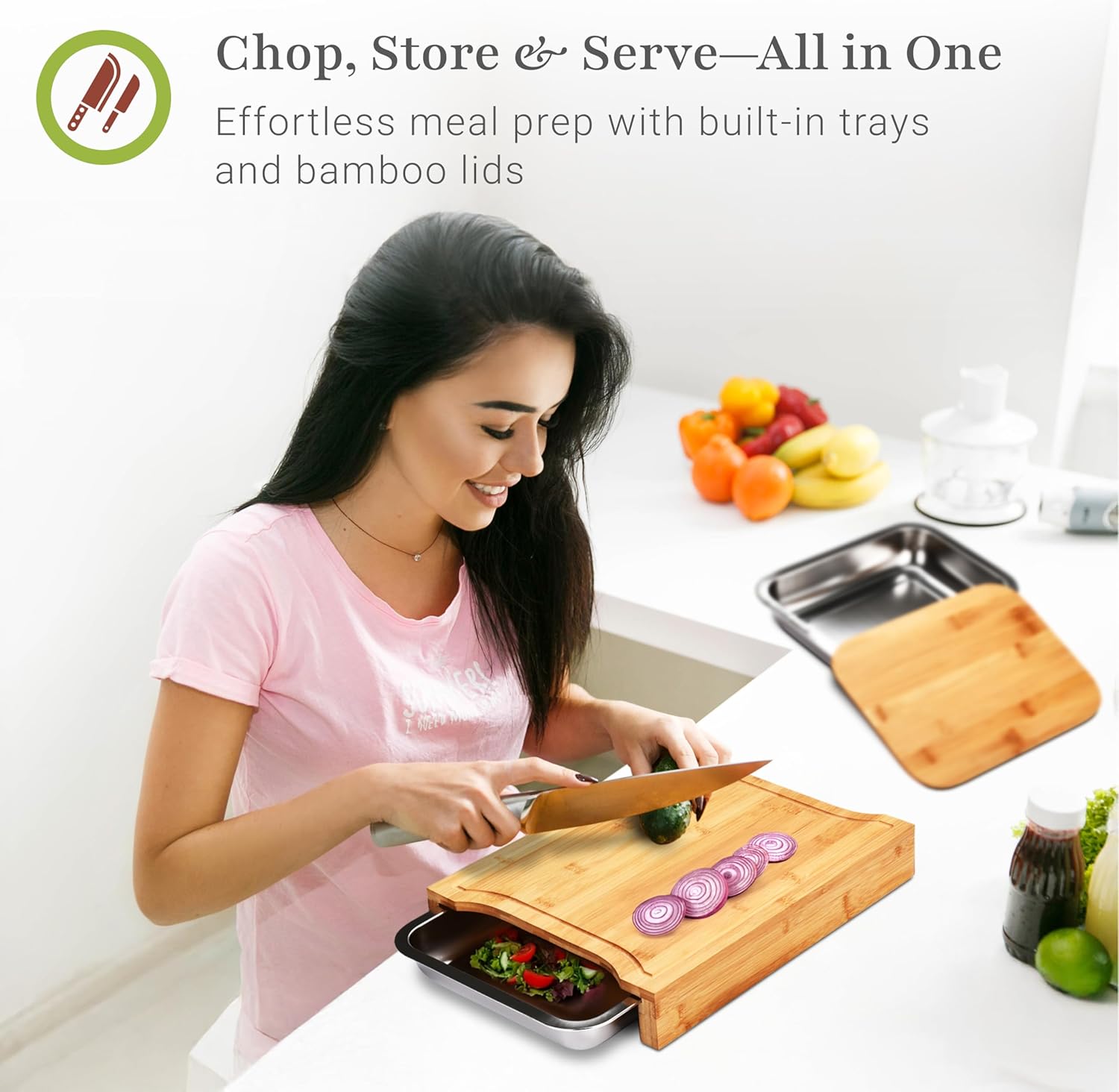 Prosumer's Choice Bamboo Cutting Board - Chopping Wood -Organic Bamboo Bamboo with Tray Stainless Steel Juice Catcher -15'' x 11'' 2'' inches 16''x12'' (PRCH-000120) - Image 2