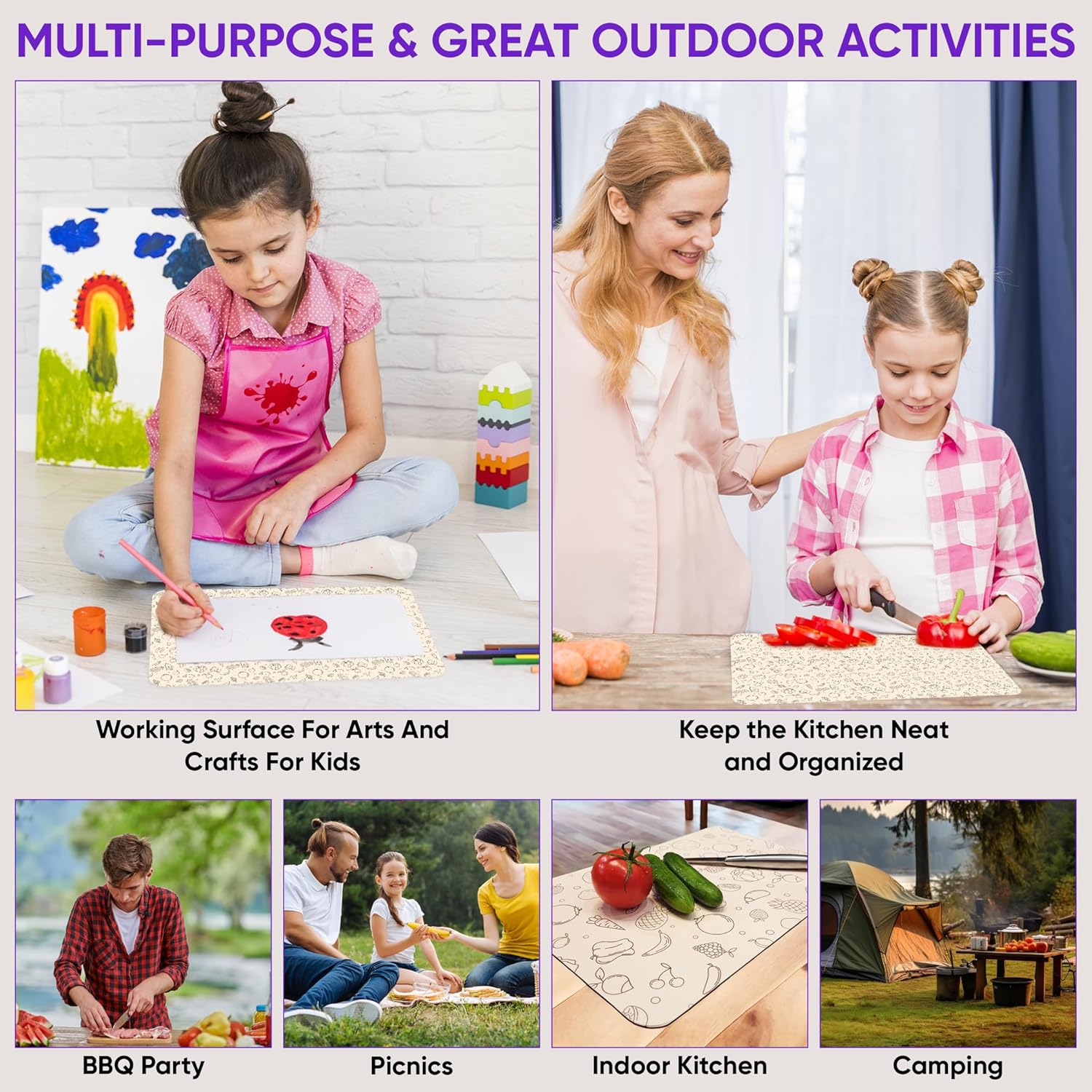 Purple Dot 30 Pc Disposable Cutting Board Sheets - Durable Chopping Board for Meat, Chicken, Fish, Vegetables; Large, Portable, Flexible Cutting Board Mats for Kitchen, Crafts and Art Project, Camping - Image 6