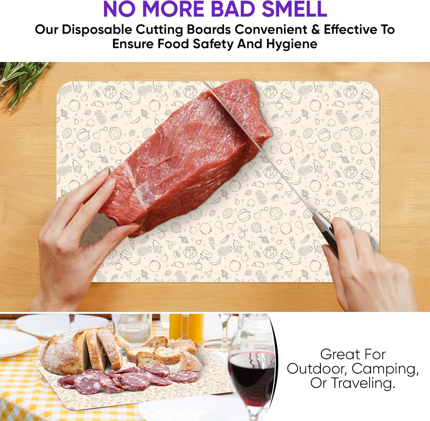 Purple Dot 30 Pc Disposable Cutting Board Sheets - Durable Chopping Board for Meat, Chicken, Fish, Vegetables; Large, Portable, Flexible Cutting Board Mats for Kitchen, Crafts and Art Project, Camping - Image 5
