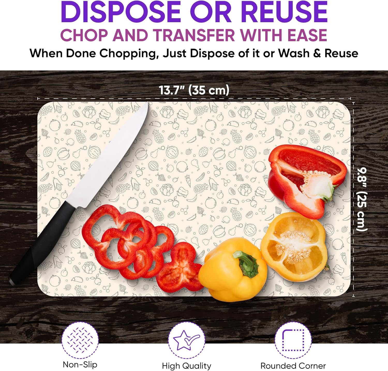 Purple Dot 30 Pc Disposable Cutting Board Sheets - Durable Chopping Board for Meat, Chicken, Fish, Vegetables; Large, Portable, Flexible Cutting Board Mats for Kitchen, Crafts and Art Project, Camping - Image 3