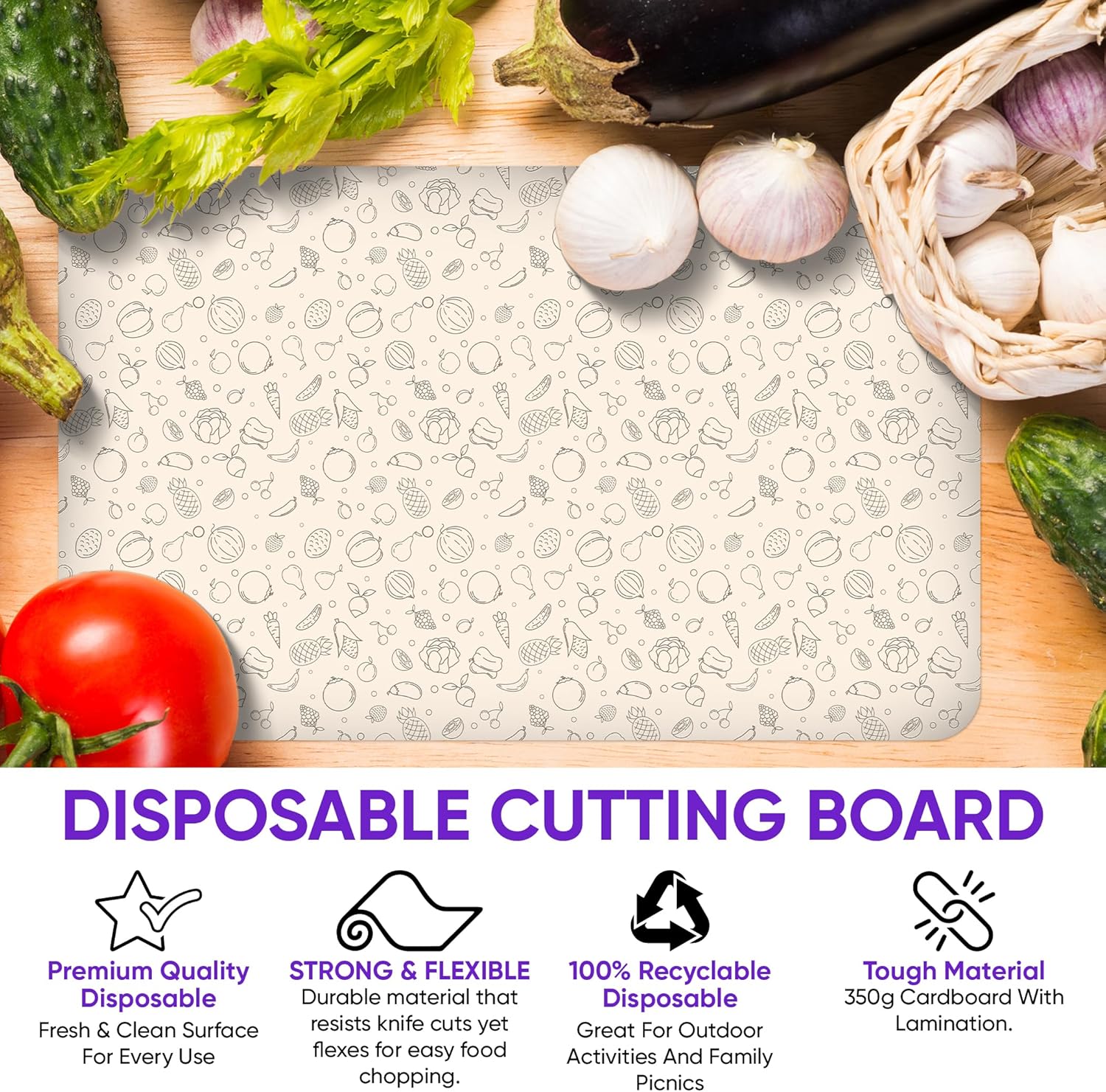 Purple Dot 30 Pc Disposable Cutting Board Sheets - Durable Chopping Board for Meat, Chicken, Fish, Vegetables; Large, Portable, Flexible Cutting Board Mats for Kitchen, Crafts and Art Project, Camping - Image 4