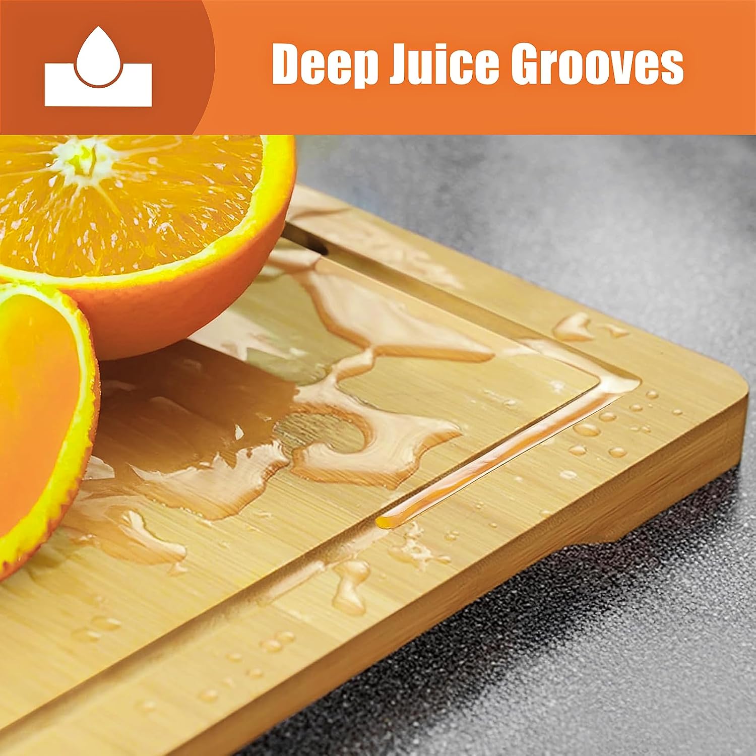 R RUISHENG Bamboo Cutting Boards for Kitchen Wooden Cutting Board with Juice Grooves Thick Chopping Board Set with Easy Grip Handle Large Serving Board for Raw Deli Fruits and Vegetables (3-Piece) - Image 5