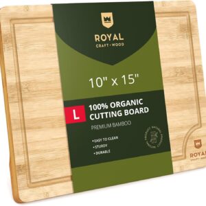 ROYAL CRAFT WOOD Bamboo Cutting Board with Juice Groove - Kitchen Chopping Board for Meat Cheese and Vegetables, Heavy Duty Serving Tray w\/Handles (Large,10 x 15")