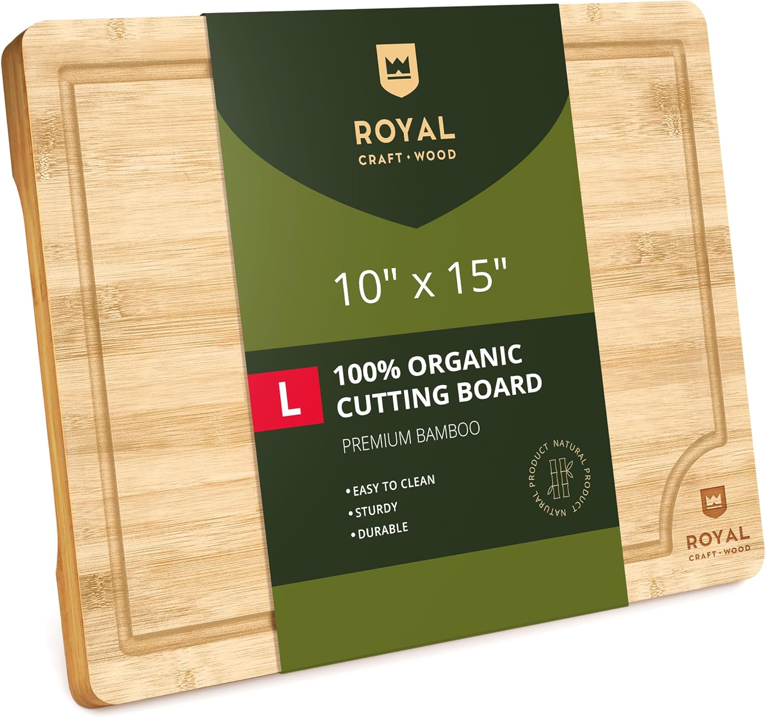 ROYAL CRAFT WOOD Bamboo Cutting Board with Juice Groove - Kitchen Chopping Board for Meat Cheese and Vegetables, Heavy Duty Serving Tray w\/Handles (Large,10 x 15")