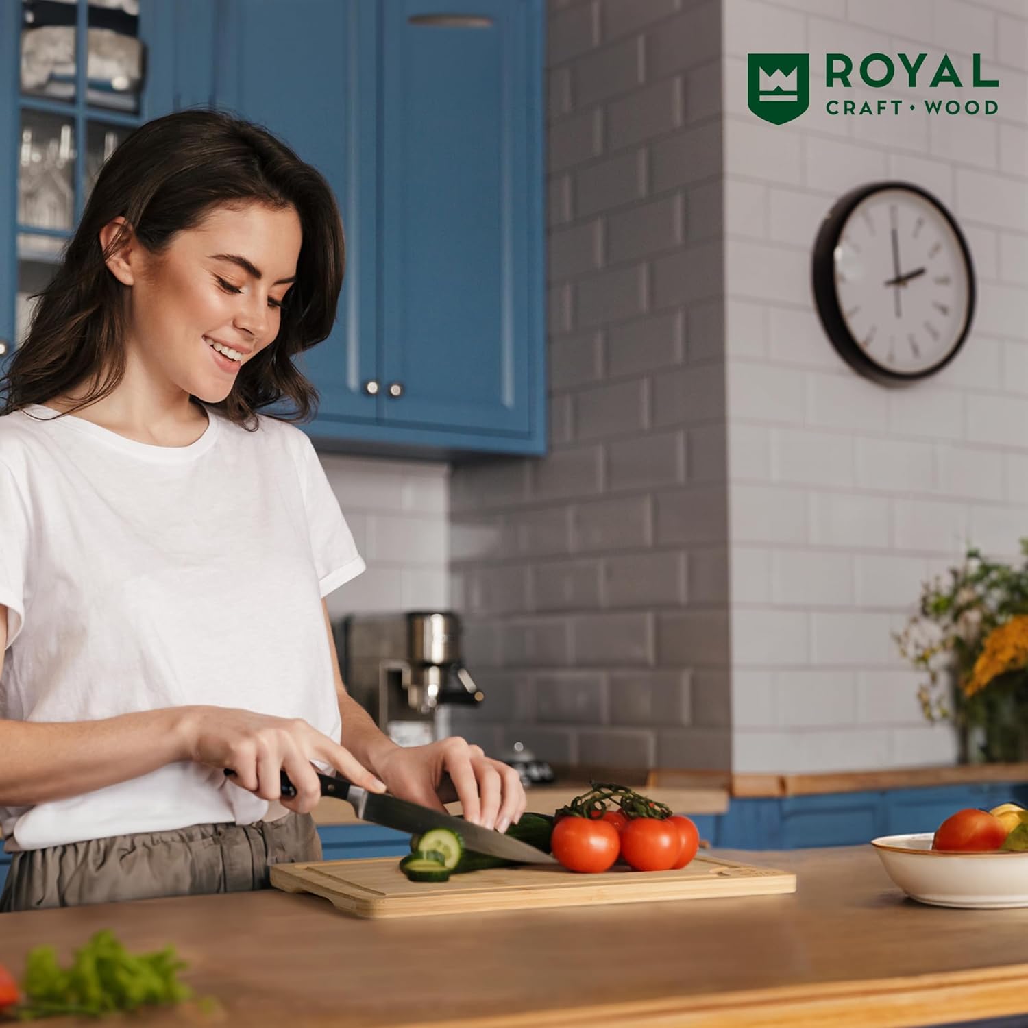 ROYAL CRAFT WOOD Bamboo Cutting Board with Juice Groove - Kitchen Chopping Board for Meat Cheese and Vegetables, Heavy Duty Serving Tray w\/Handles (Large,10 x 15") - Image 6