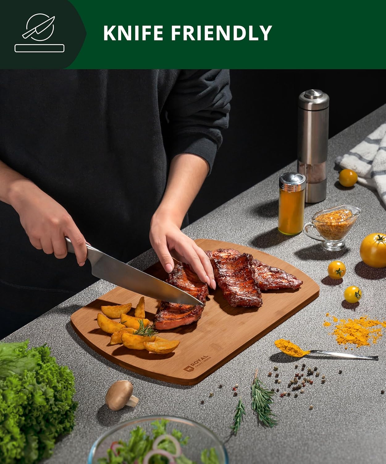 ROYAL CRAFT WOOD Cutting Boards for Kitchen - Wooden Cutting Board for Meal Prep & Serving, Non-Toxic Bamboo Chopping Board, Carbonized Bamboo Durable Charcuterie & Lightweight Serving Boards (2 pcs) - Image 6