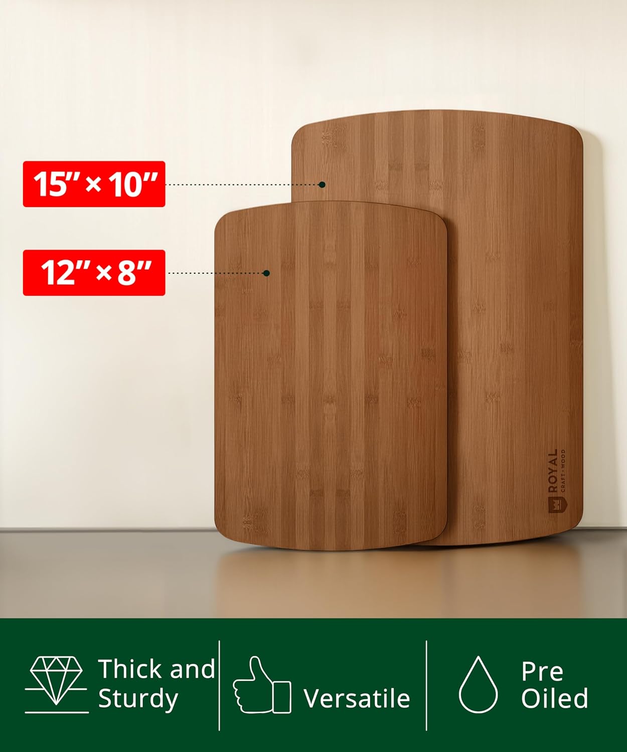 ROYAL CRAFT WOOD Cutting Boards for Kitchen - Wooden Cutting Board for Meal Prep & Serving, Non-Toxic Bamboo Chopping Board, Carbonized Bamboo Durable Charcuterie & Lightweight Serving Boards (2 pcs) - Image 4