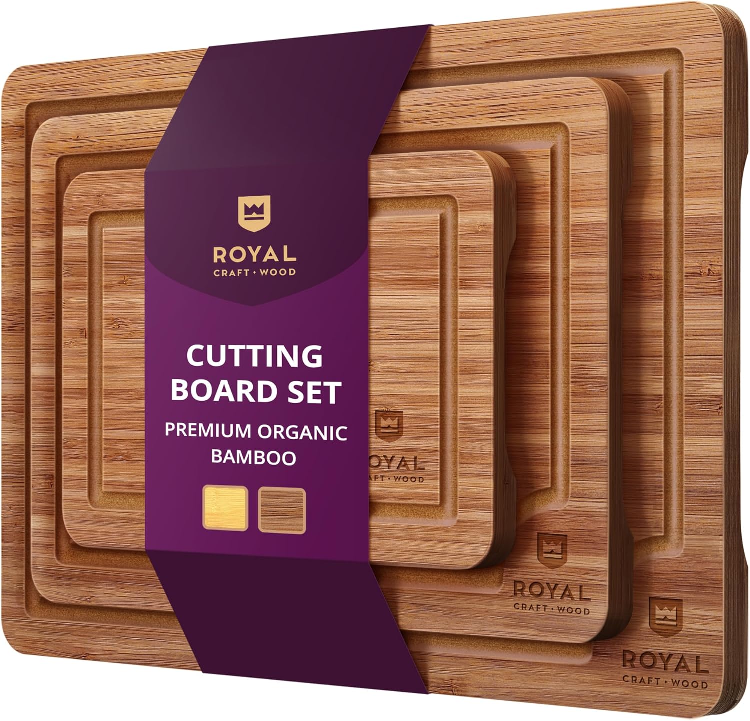 ROYAL CRAFT WOOD Cutting Boards for Kitchen - Wooden Cutting Board for Meal Prep & Serving, Non-Toxic Bamboo Chopping Board, Carbonized Bamboo Durable Charcuterie & Lightweight Serving Boards (2 pcs) - Image 12