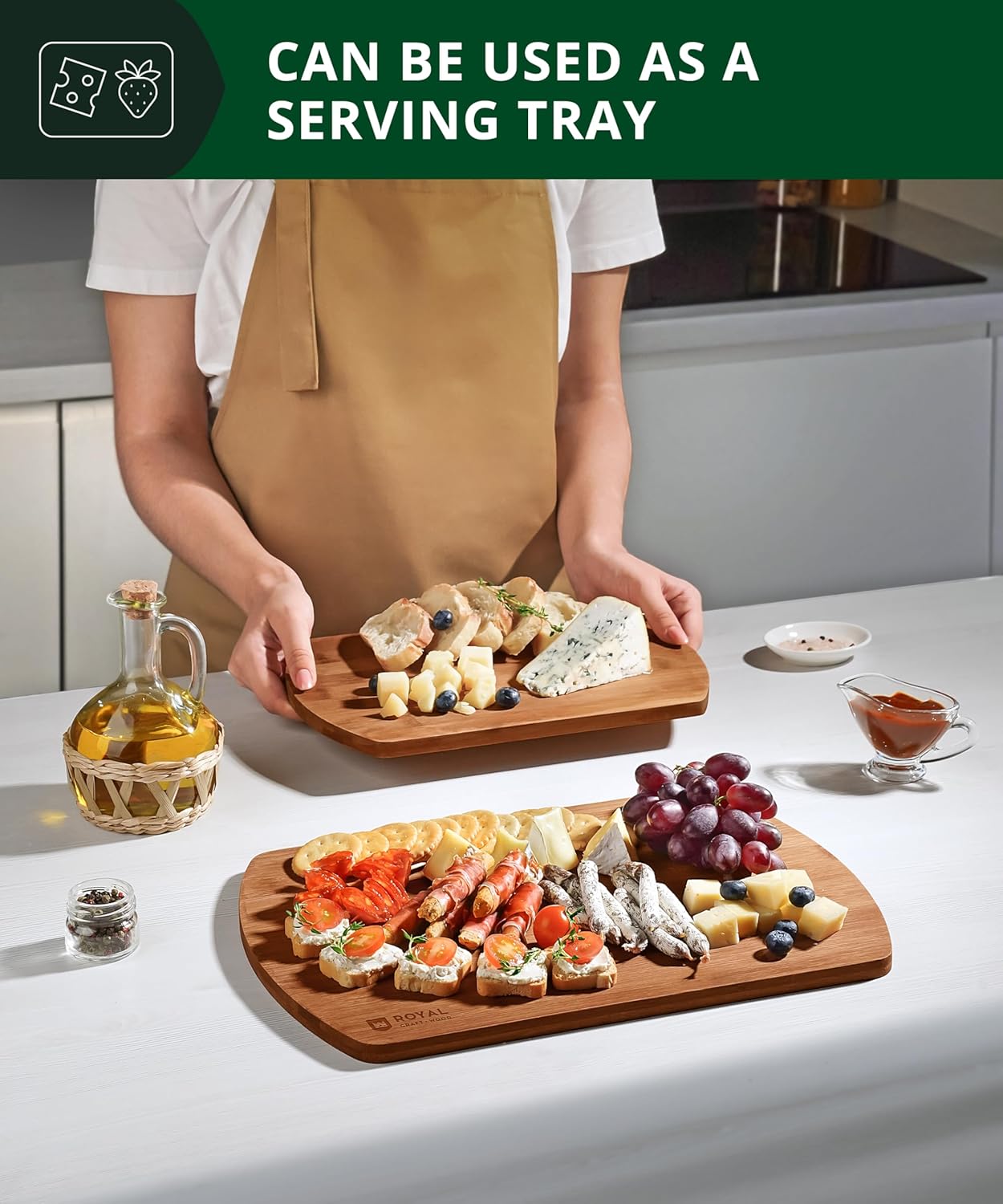 ROYAL CRAFT WOOD Cutting Boards for Kitchen - Wooden Cutting Board for Meal Prep & Serving, Non-Toxic Bamboo Chopping Board, Carbonized Bamboo Durable Charcuterie & Lightweight Serving Boards (2 pcs) - Image 5