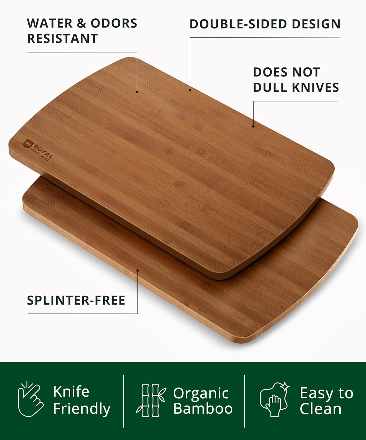 ROYAL CRAFT WOOD Cutting Boards for Kitchen - Wooden Cutting Board for Meal Prep & Serving, Non-Toxic Bamboo Chopping Board, Carbonized Bamboo Durable Charcuterie & Lightweight Serving Boards (2 pcs) - Image 3
