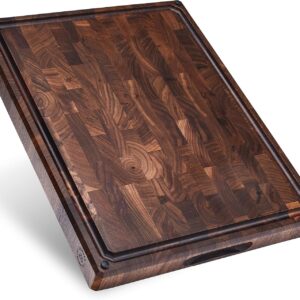 Sonder Los Angeles, Made in USA, Large Thick End Grain Walnut Wood Cutting Board with Non-Slip Feet, Juice Groove, Sorting Compartments for Kitchen 17x13x1.5 in (Gift Box Included)