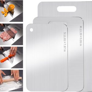 Stainless Steel Cutting Board, 3 PCS Cutting Boards for Kitchen, 304 Stainless Non Stick Chopping Cutting Board for Meat Fruit & Vegetable, Dishwasher Safe (15.3 x 11, 13.4 x 9, 11.8 x 7.9 in)