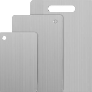 Stainless Steel Cutting Board, 3 PCS Small Cutting Boards for Kitchen, 304 Stainless Non Stick Chopping Cutting Board by YAAHEIJA for Meat Fruit & Vegetable (13.4 x 9, 11.8 x 7.9, 9.4 x 5.9 in)