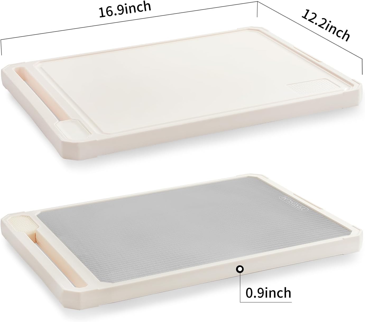 Stainless Steel Cutting Board for Kitchen, Double Sided 304 Stainless Steel & Wheat Straw PP, Non Toxic Cutting Board, Scratch-Resistant, Easy to Clean, Non-Slip, Large Size 17×12×0.9” - Image 3