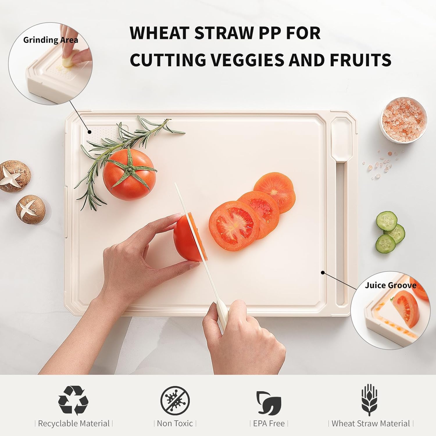 Stainless Steel Cutting Board for Kitchen, Double Sided 304 Stainless Steel & Wheat Straw PP, Non Toxic Cutting Board, Scratch-Resistant, Easy to Clean, Non-Slip, Large Size 17×12×0.9” - Image 5