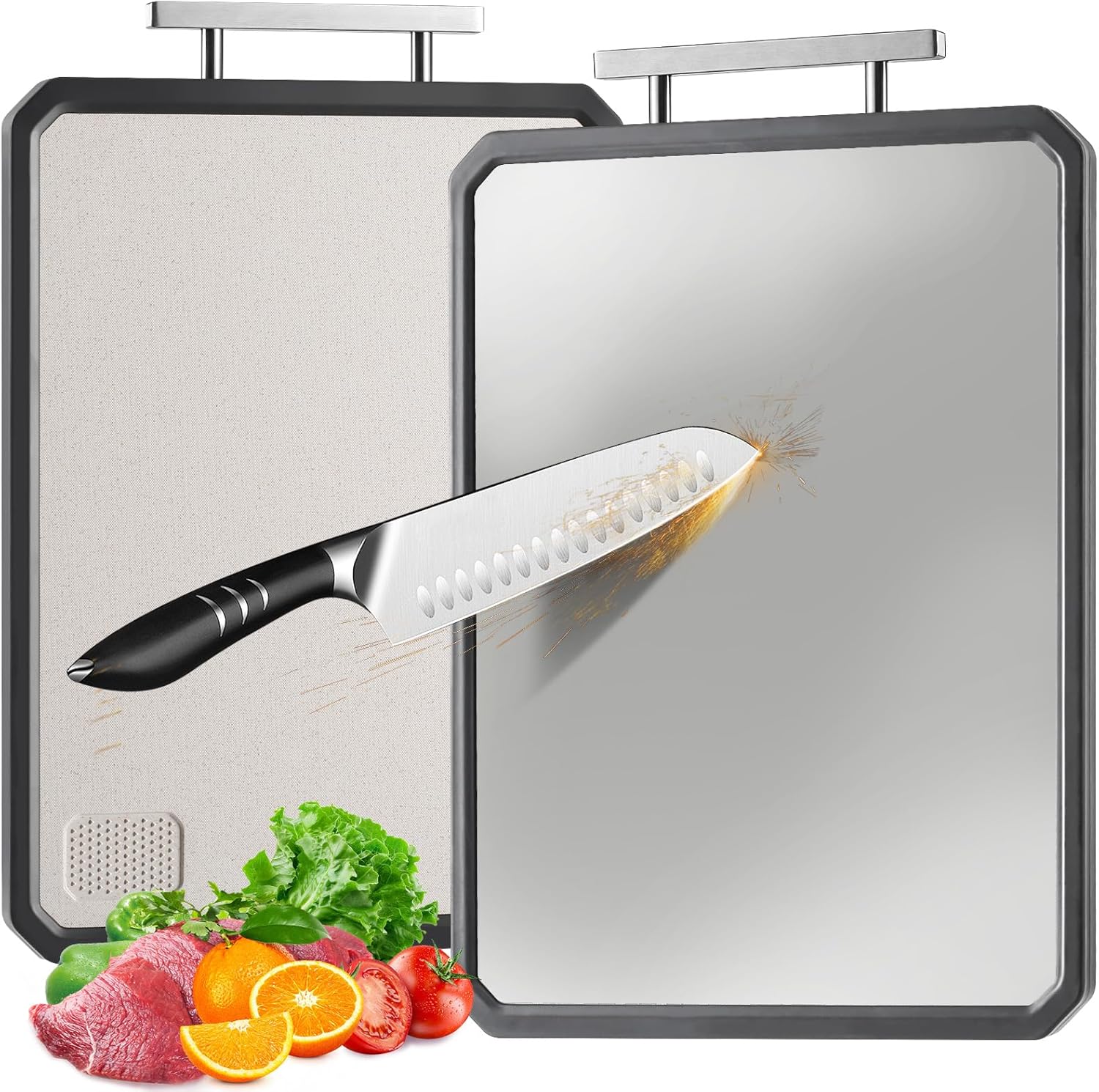 Stainless Steel Cutting Board for Kitchen, Non Toxic Large Chopping Board Double Sided Non-slip Scratch-resistant Mesh Design with Juice Groove Food-Grade Wheat Straw PP 15×10 In Easy to Clean - Image 9