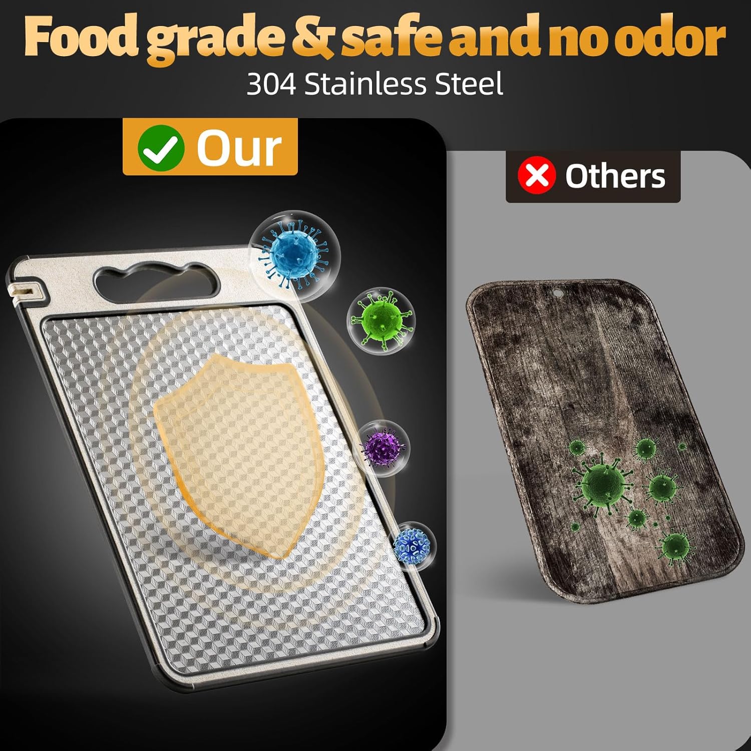 Stainless Steel Cutting Board for Kitchen, Non Toxic Large Chopping Board Double Sided Non-slip Scratch-resistant Mesh Design with Juice Groove Food-Grade Wheat Straw PP 15×10 In Easy to Clean - Image 4