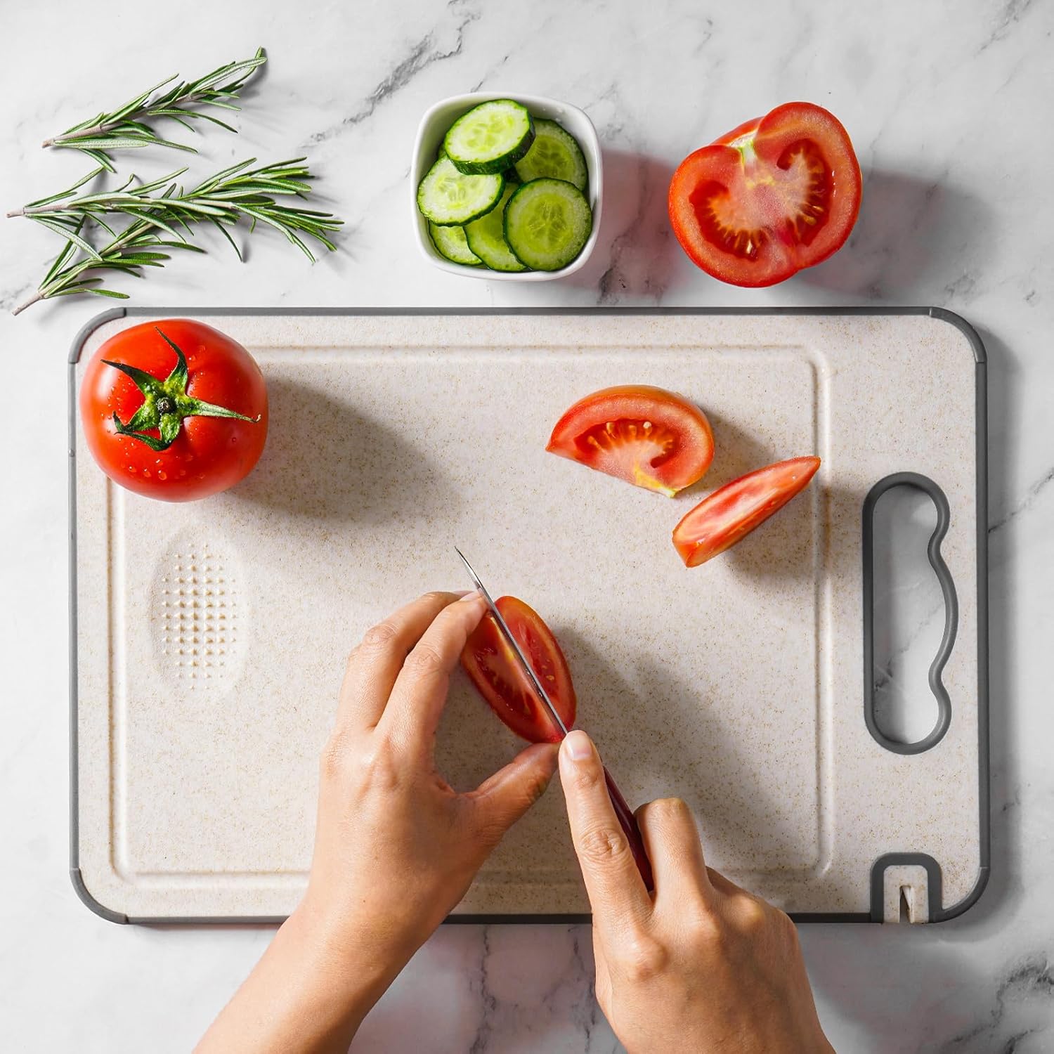 Stainless Steel Cutting Board for Kitchen, Non Toxic Large Chopping Board Double Sided Non-slip Scratch-resistant Mesh Design with Juice Groove Food-Grade Wheat Straw PP 15×10 In Easy to Clean - Image 2