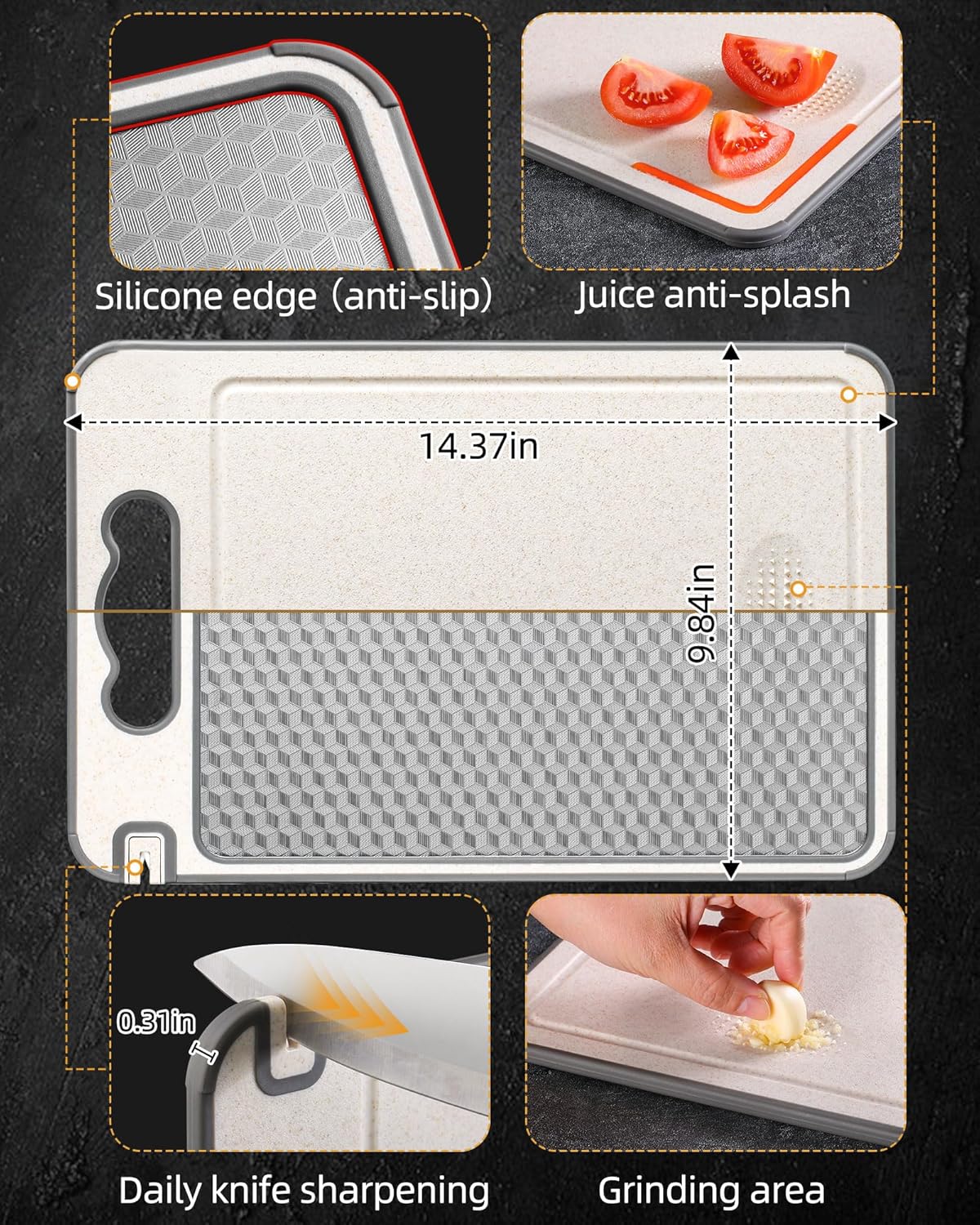 Stainless Steel Cutting Board for Kitchen, Non Toxic Large Chopping Board Double Sided Non-slip Scratch-resistant Mesh Design with Juice Groove Food-Grade Wheat Straw PP 15×10 In Easy to Clean - Image 7