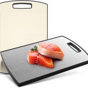 Stainless Steel Cutting Board, Large Size 16"x11" Stainless Steel & Wheat Straw Double Sided Large Cutting Board,Meat Chopping Board for kitchen