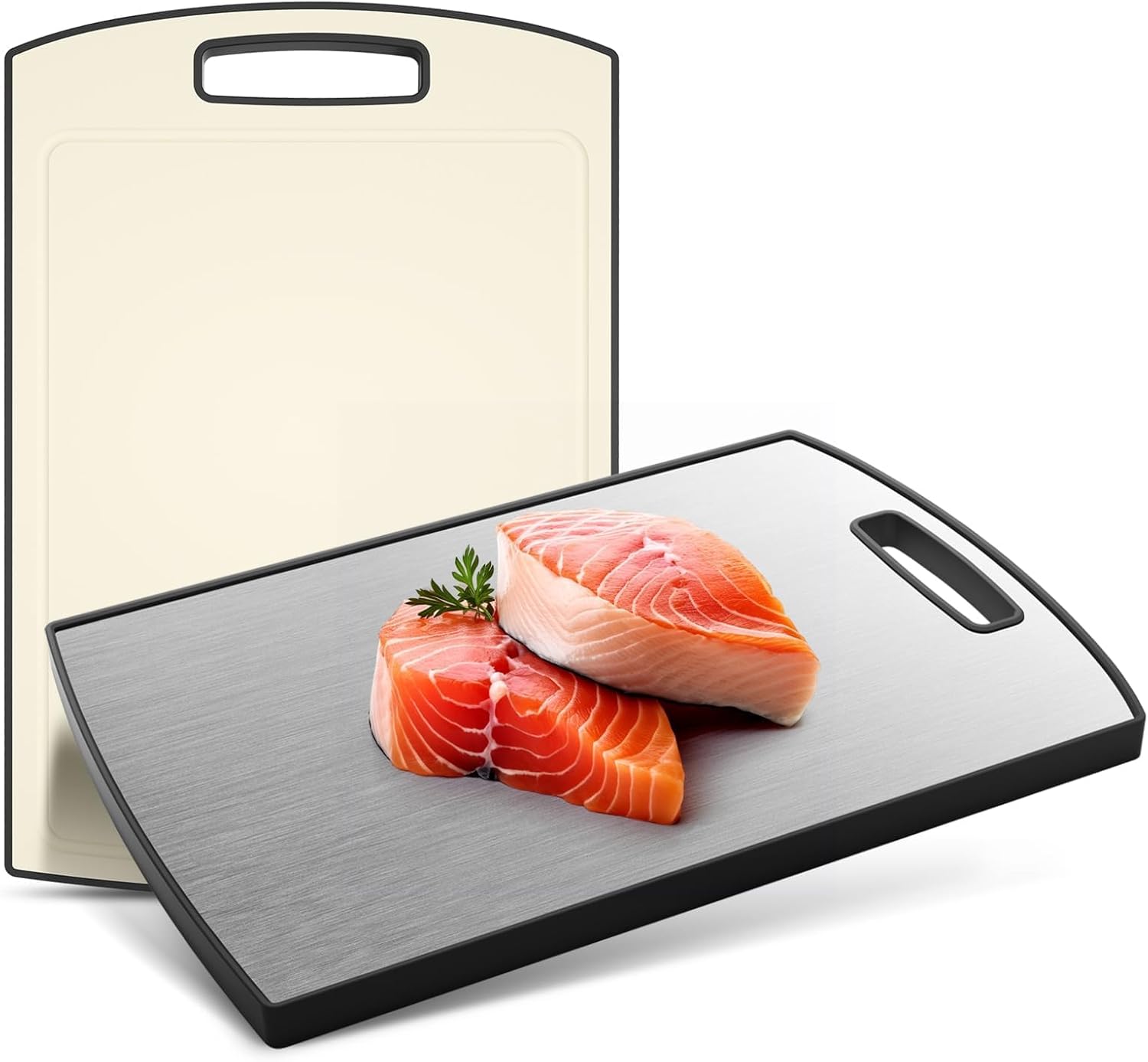 Stainless Steel Cutting Board, Large Size 16"x11" Stainless Steel & Wheat Straw Double Sided Large Cutting Board,Meat Chopping Board for kitchen