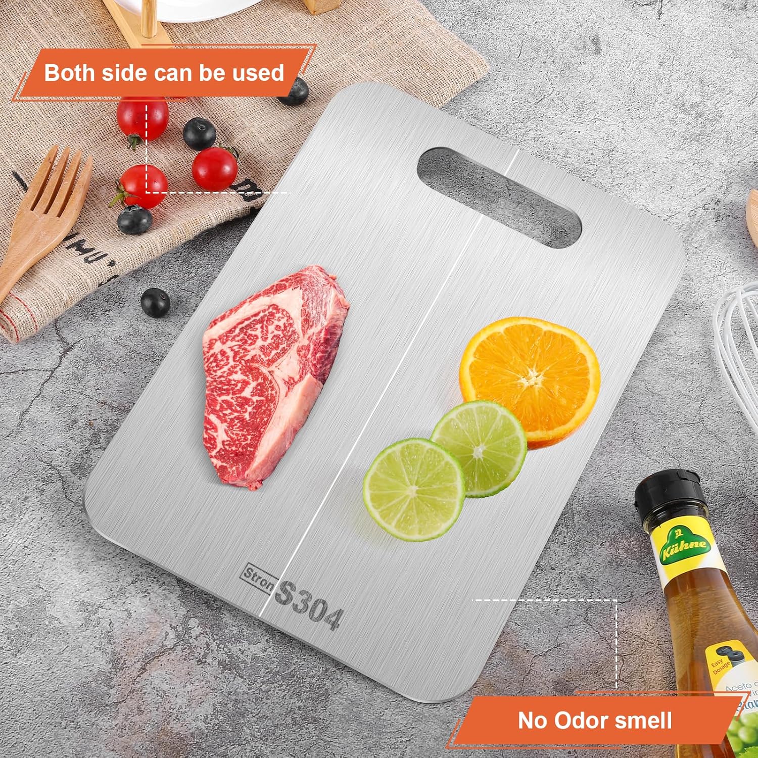 Stron- Dura Cutting Board - 304 Food Grade Stainless Steel Cutting Boards for Kitchen- for cutting Meat, Fruit, Vegetables, Outdoor or Indoor 11.5" X 8" (1, Small) - Image 2