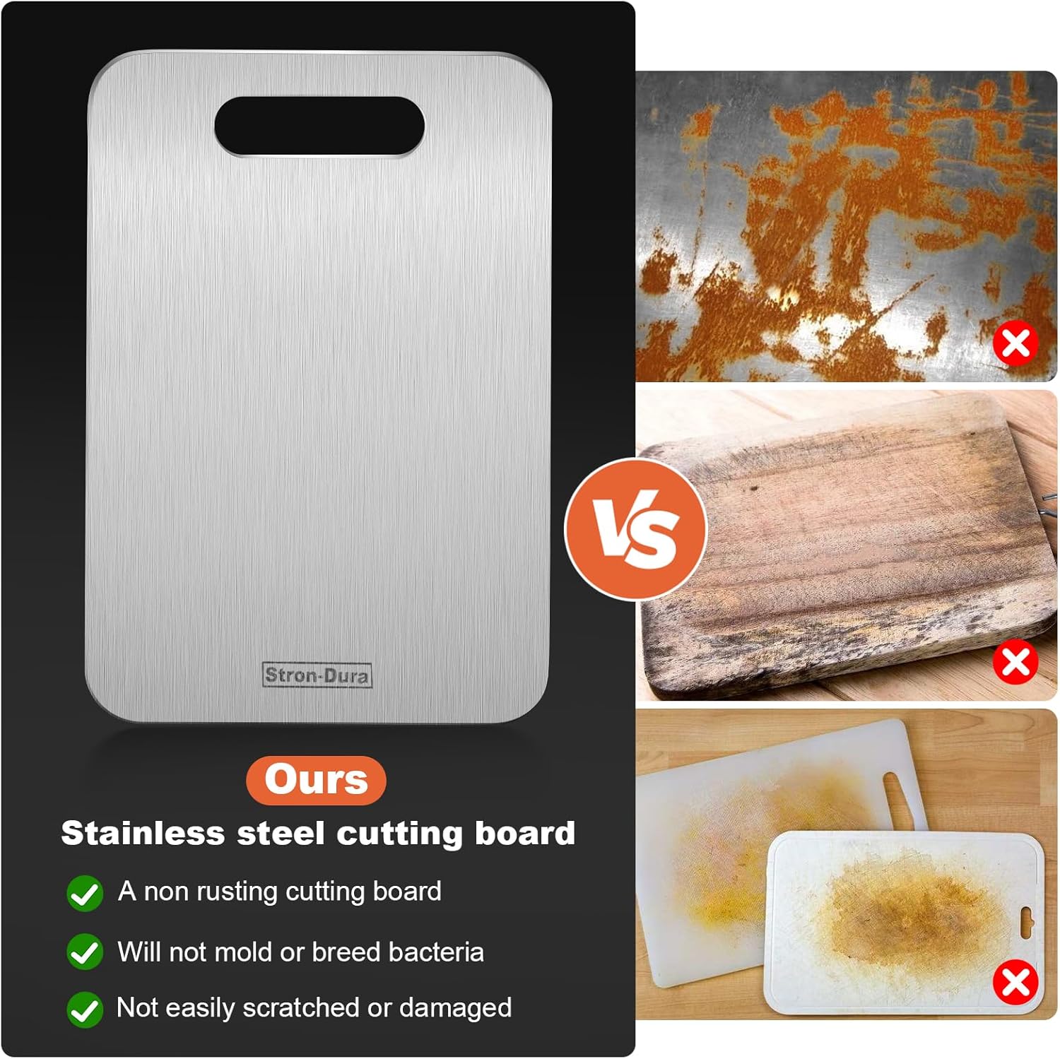 Stron- Dura Cutting Board - 304 Food Grade Stainless Steel Cutting Boards for Kitchen- for cutting Meat, Fruit, Vegetables, Outdoor or Indoor 11.5" X 8" (1, Small) - Image 5