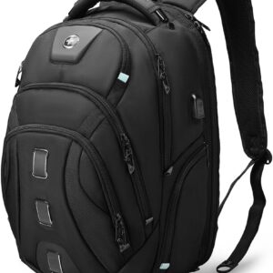 Swissdigital Design Men's Travel Laptop Backpack, Large Capacity TSA Friendly USB Charging RFID Protection Backpack for College and Business, Fits 17" Laptops Black | PIXEL PRO