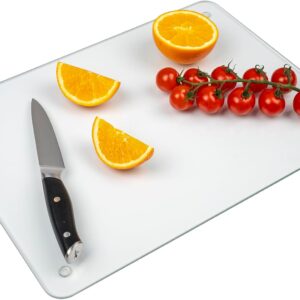 Tempered Glass Cutting Board for Kitchen, 12 x 16 Inch Clear Cutting Board with Non-Slip Feet for Countertop, Dishwasher Safe, Rounded Corner Board, Shatter, Heat & Scratch Resistant-Clear