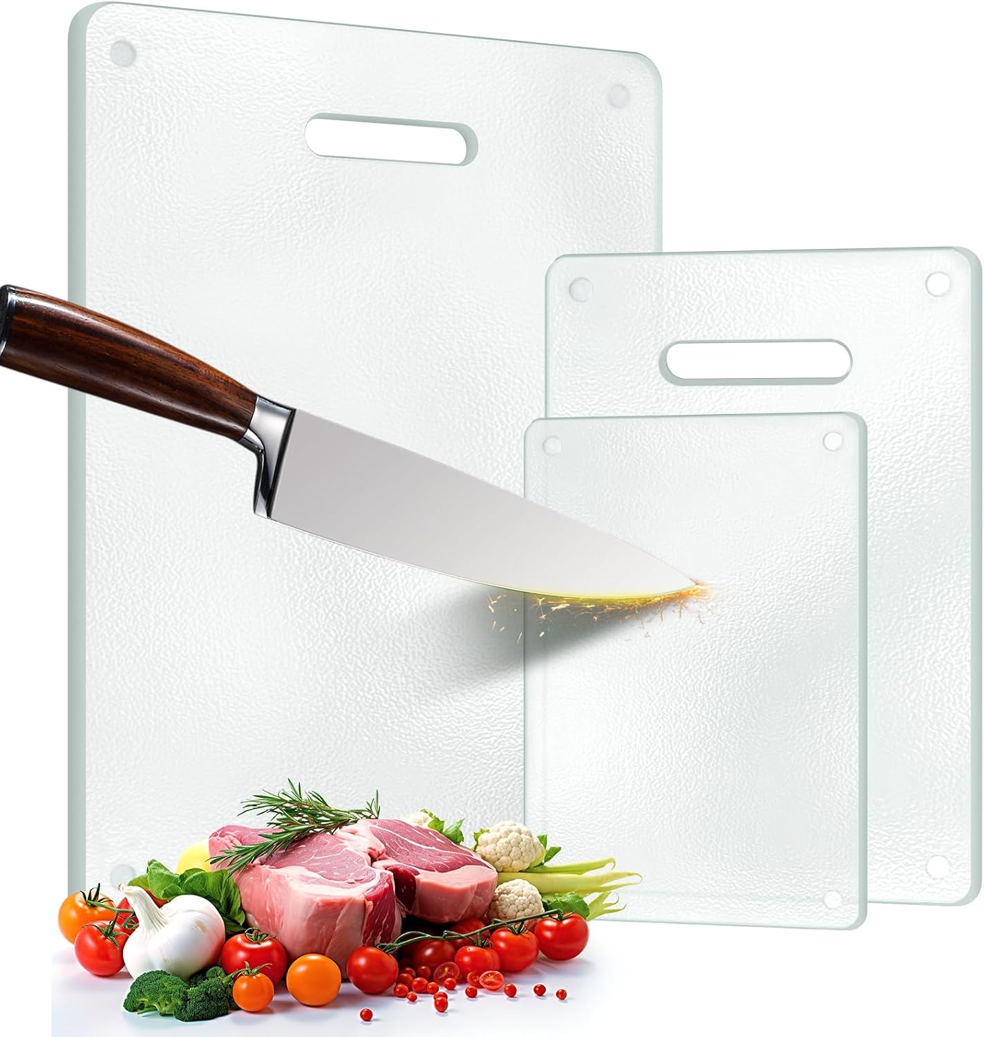 Tempered Glass Cutting Board for Kitchen, 2PCS Clear Chopping Board with Handle (16"x12" & 12"x8"), Scratch Resistant, Heat Resistant, Dishwasher Safe, Non-toxic, Easy to Clean - Image 8