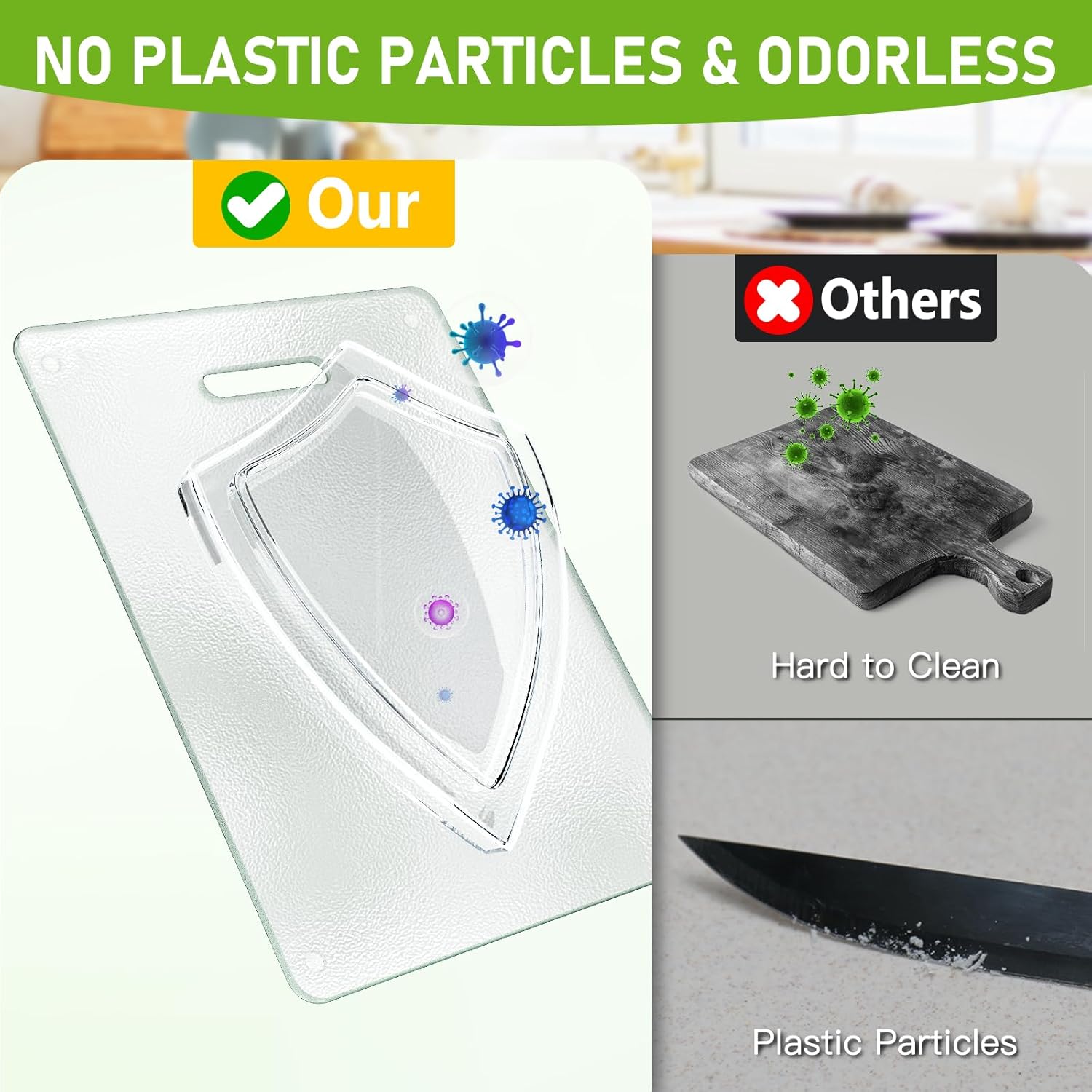 Tempered Glass Cutting Board for Kitchen, 2PCS Clear Chopping Board with Handle (16"x12" & 12"x8"), Scratch Resistant, Heat Resistant, Dishwasher Safe, Non-toxic, Easy to Clean - Image 6