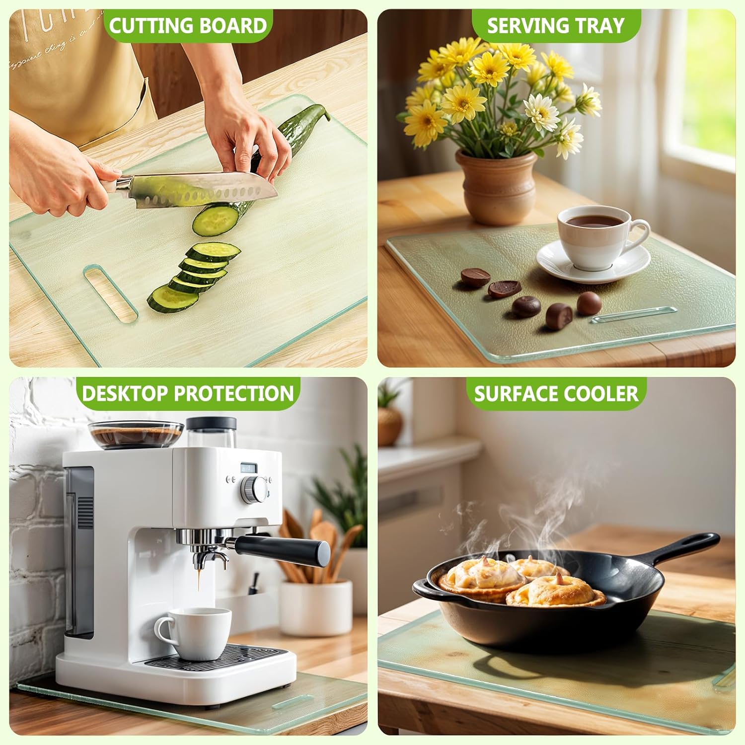 Tempered Glass Cutting Board for Kitchen, 2PCS Clear Chopping Board with Handle (16"x12" & 12"x8"), Scratch Resistant, Heat Resistant, Dishwasher Safe, Non-toxic, Easy to Clean - Image 7