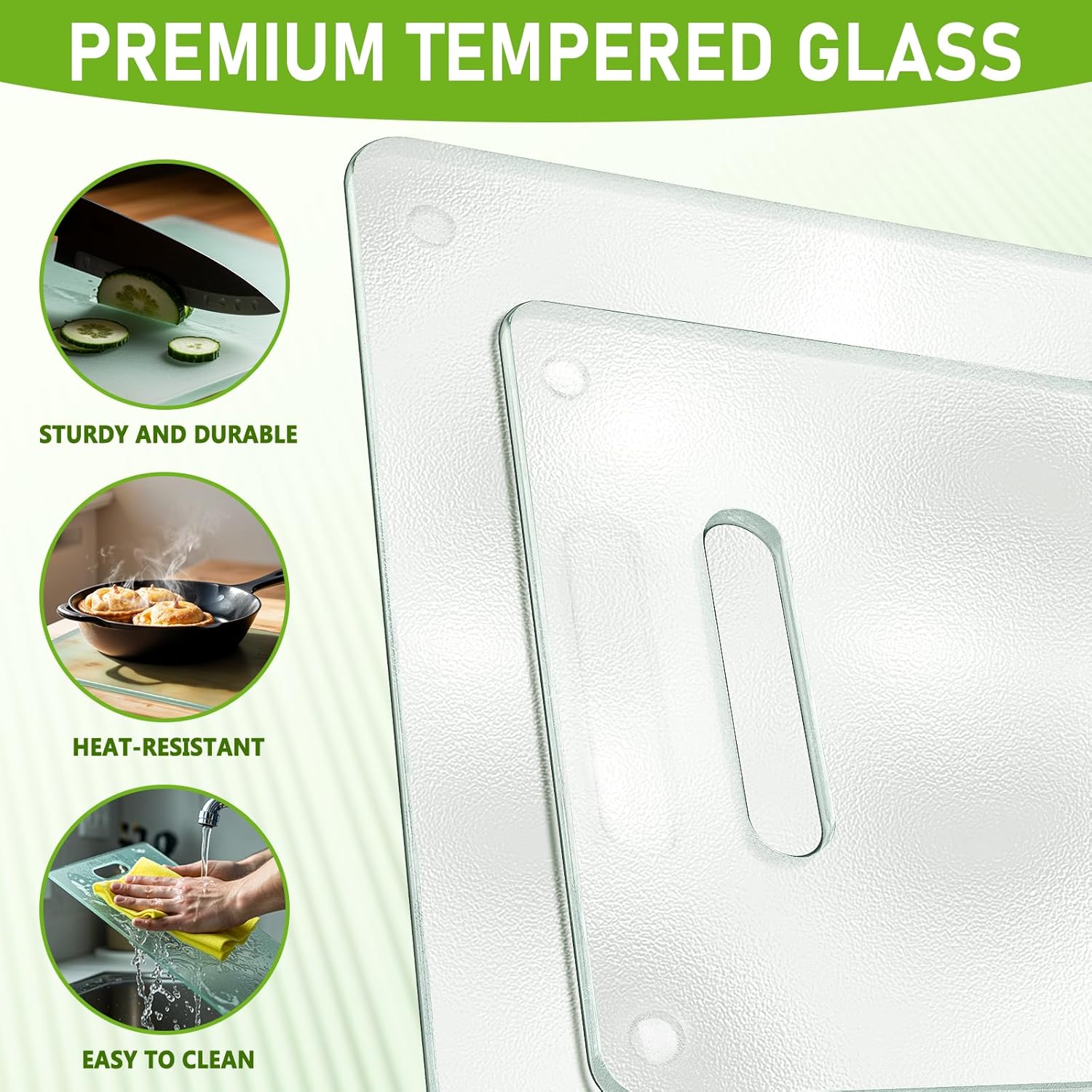 Tempered Glass Cutting Board for Kitchen, 2PCS Clear Chopping Board with Handle (16"x12" & 12"x8"), Scratch Resistant, Heat Resistant, Dishwasher Safe, Non-toxic, Easy to Clean - Image 4