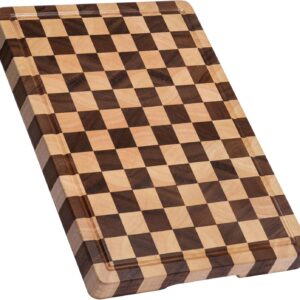 THETCHRY Cutting Boards for Kitchen, Checkered Cutting Board Upgraded, Acacia Wood Chopping Board with Juice Grooves & Handles, Large Butcher Block Serving Tray with Gift Box, 16.5" x 11.6" x 0.8"