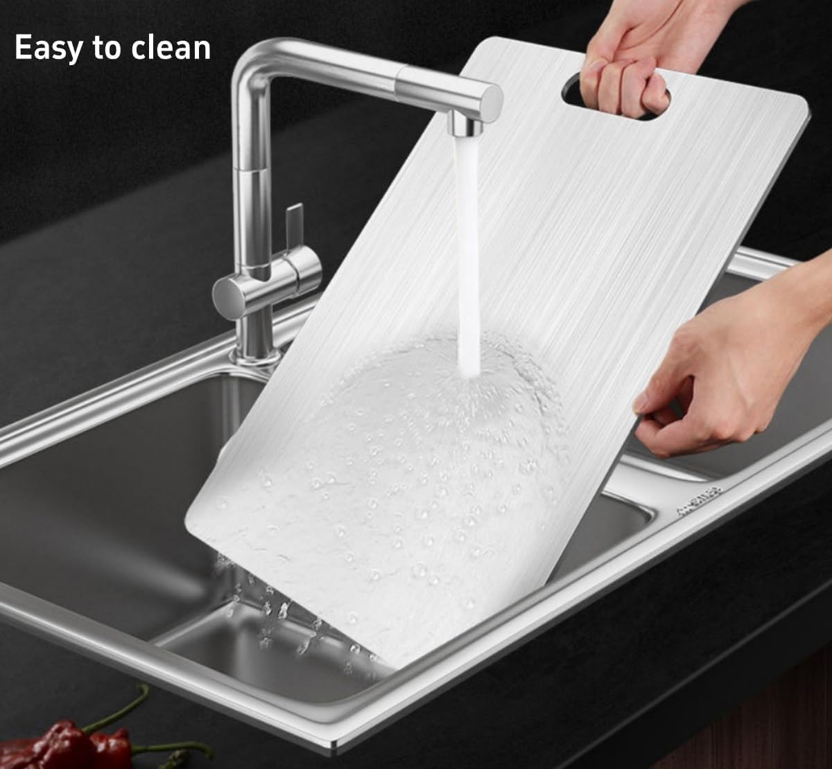 Titanium Cutting Board - 100% Pure Titanium Cutting Boards for Kitchen - Cutting Edge Hygiene & Durability, 1 Pack Double Sided Medical-grade Titanium Cutting Mat, Easy to Clean (12"L x 9"W) - Image 3