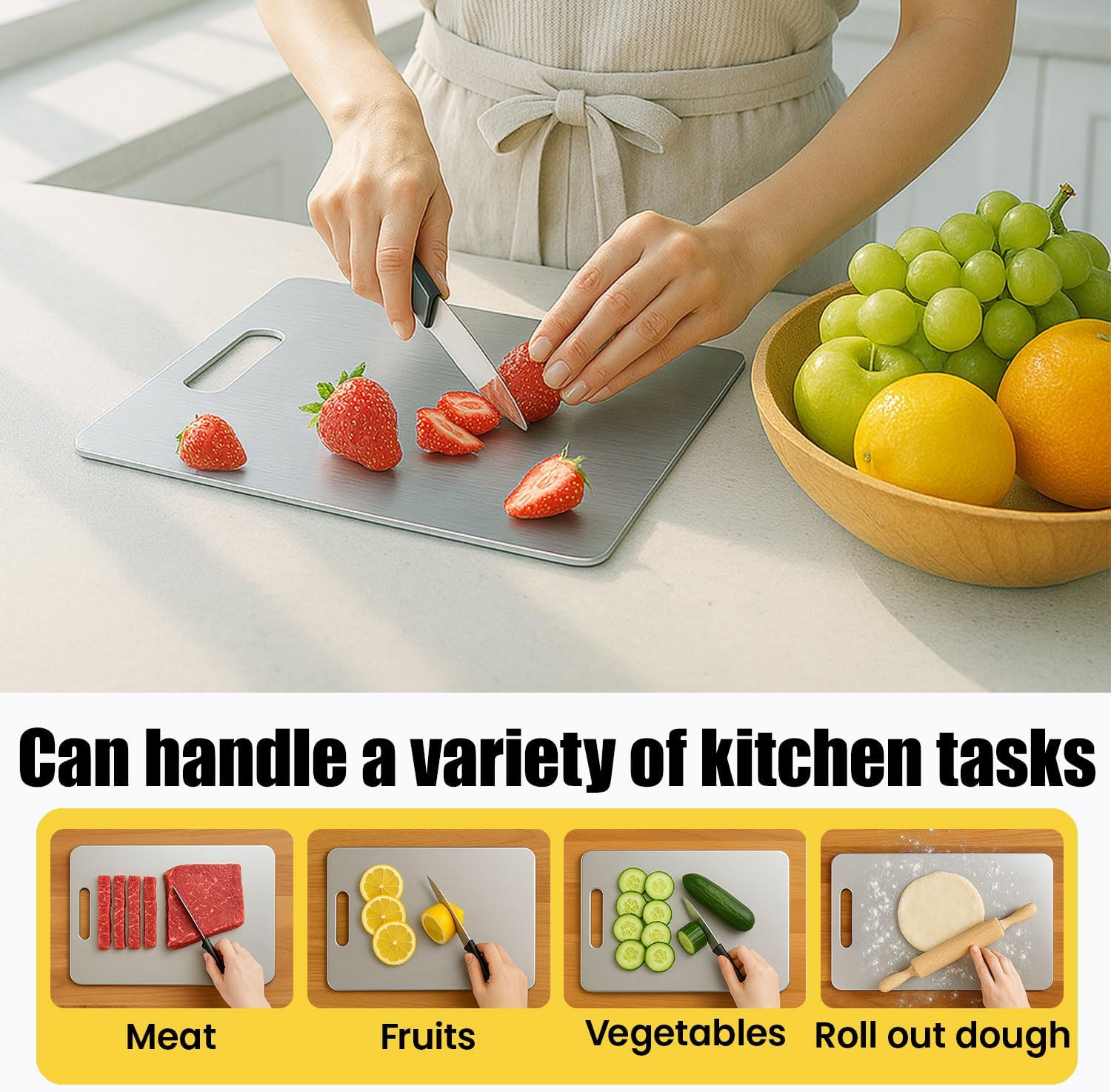 Titanium Cutting Board, 100% Pure Titanium Chopping Board for Kitchen, Hygiene & Durability Double Sided Cutting Board, Non-toxic Chopping Board, Dishwasher Safe (11.8\u201C x 7.9\u201D) - Image 4